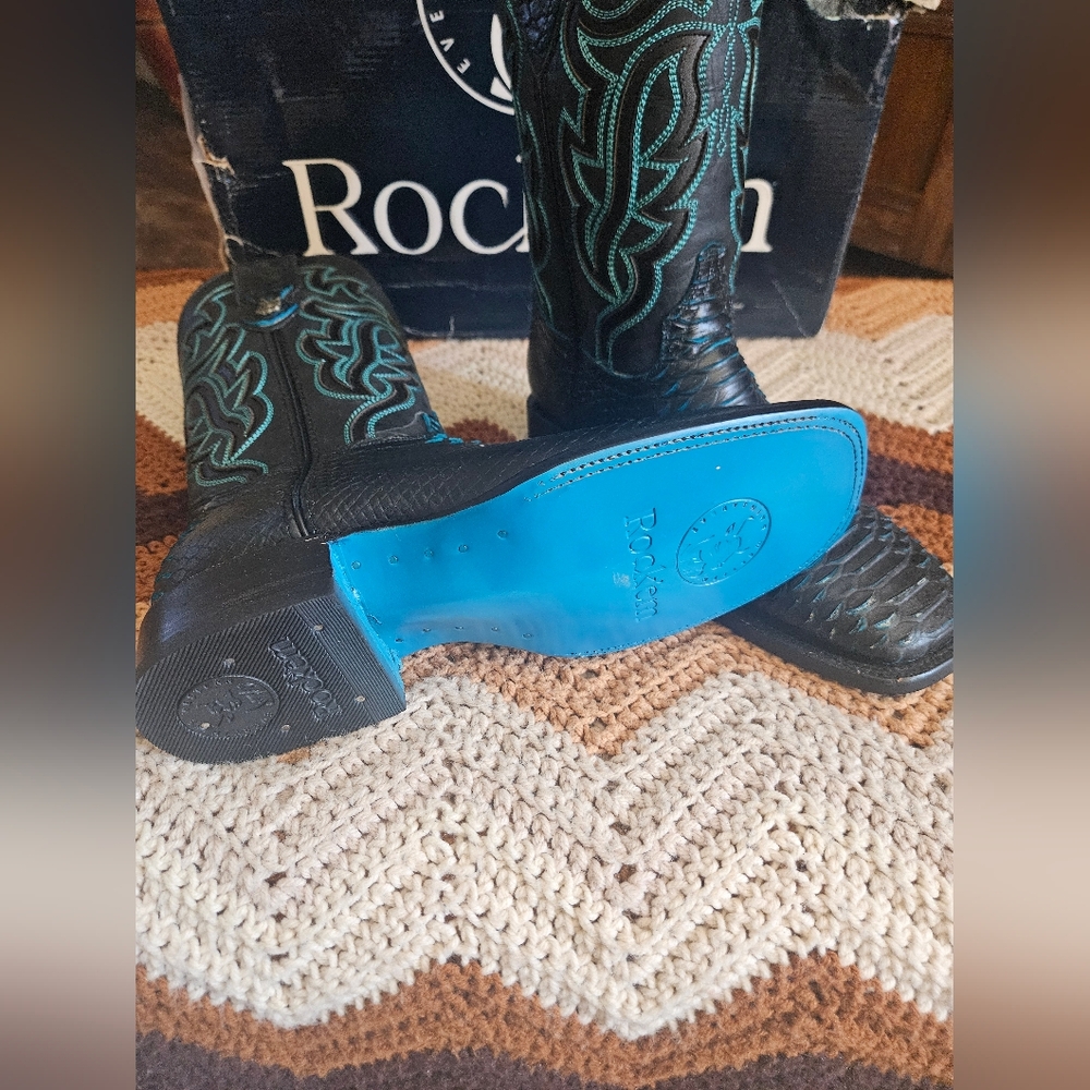 Bruce Python Turquoise Botton Square Toe Western … - image 8